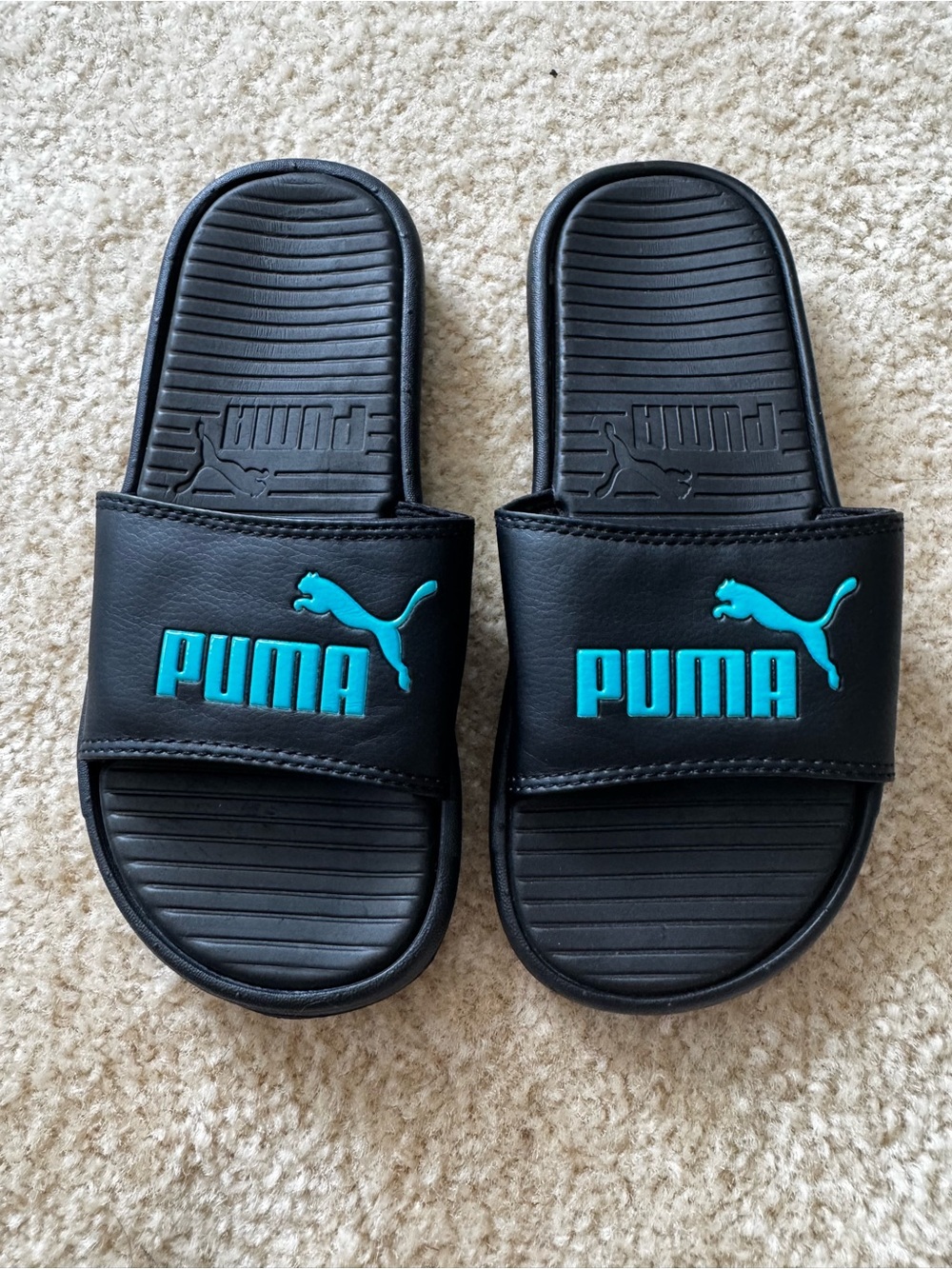 Puma Black Slides with Teal Logo